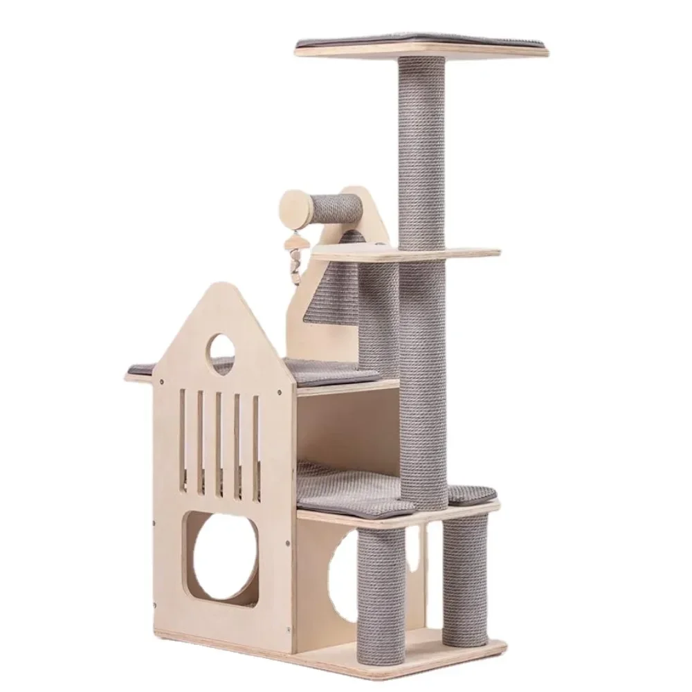 Wood Cat Tree for Indoor Cats,Cat Tree Tower with Cat Scratching Post,  with Mutil-Level Cat Houses,44.5 Inch Tall
