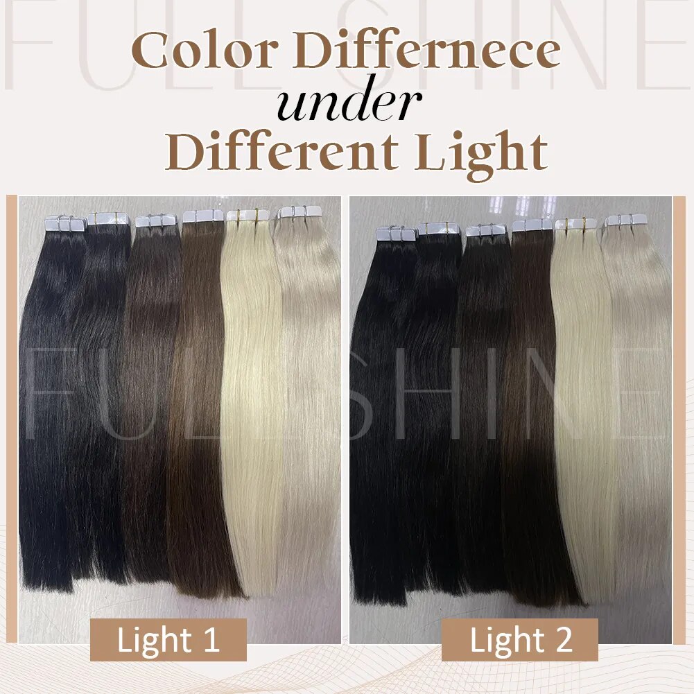Full Shine Tape In Human Hair Extensions Black Women 100% Real Remy Human Hair Skin Weft Adhesive Glue On For Salon High Quality