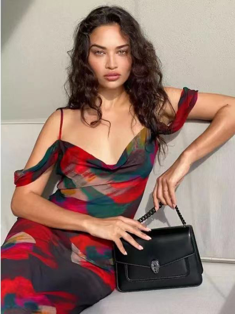 Summer Elegant Off Shoulder Print Maxi Dress for Women Hot Sexy Mesh See Through Club Party Dresses Holiday Beach Female Outfits