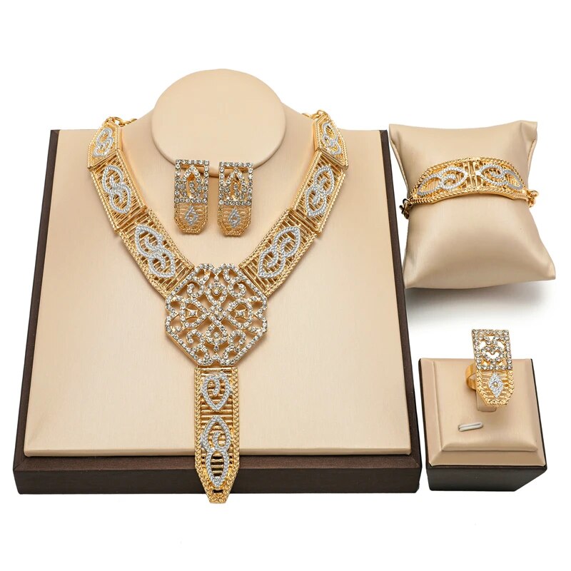 Exquisite Dubai 18k Gold Plated Bridal Jewelry set women Brand Nigerian Wedding African Beads Costumer Design Jewellery Sets