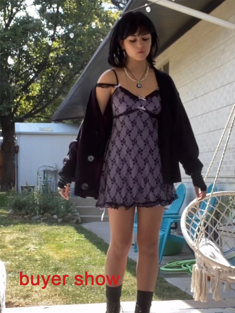 Y2K Dress 2022 New Year Party Dresses Lace Up Off Shoulder Mini Dress Above Knee A Line Dress Streewear E-Girl Christmas Clothes