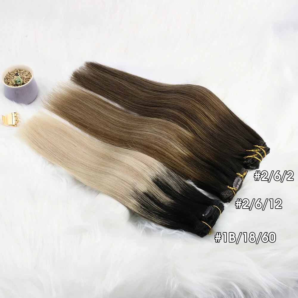 Ugeat Clip In Hair Extensions Human Hair Real Remy Hair Highlight Blonde Color Full Head Balayage Bralizian Hair Extensions 7Pcs