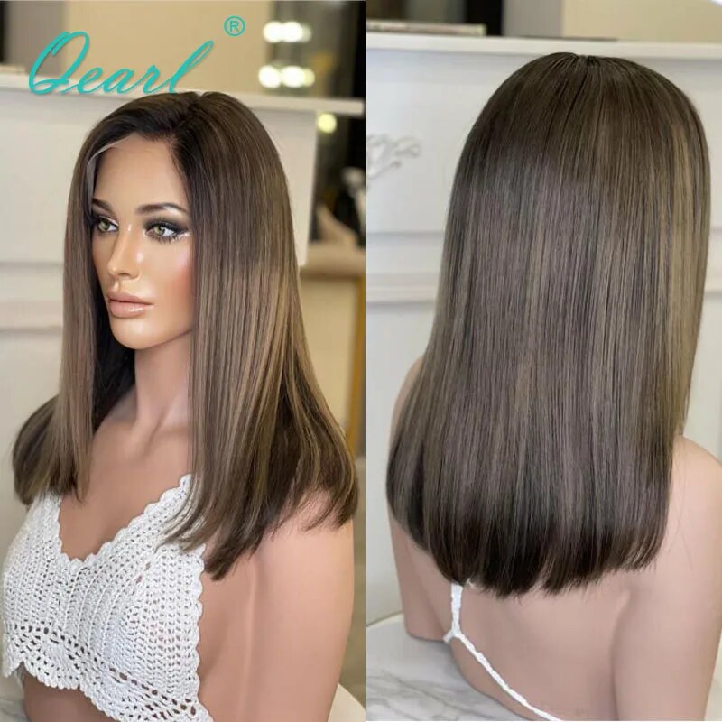 Wigs Ladies Real Hair Chocolate Brownish Lace Frontal Wig Caramel Blonde Highlights 13x6 Human Hair Straight Lace Wigs Qearl