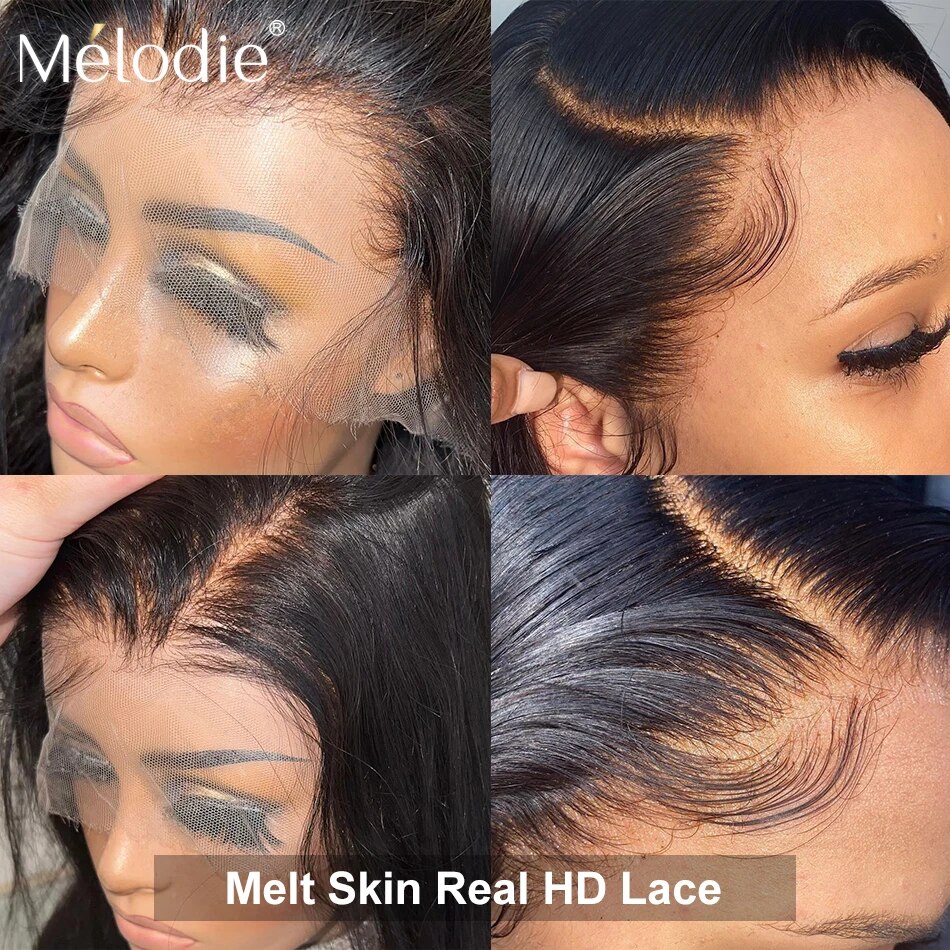 Melodie 180% Real HD Full 13x6 Straight Lace Front Human Hair Wigs Curl Deep Wave Transparent Lace Frontal Wig For Black Woman