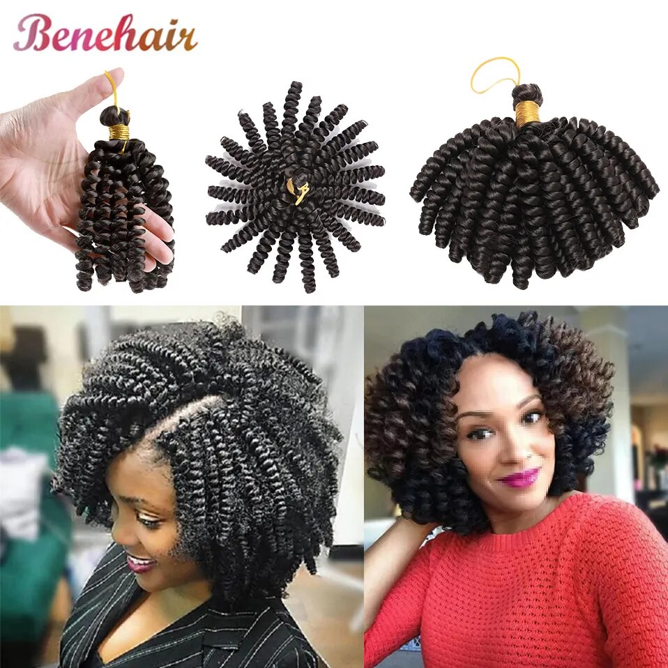 Benehair 6inch Short Jamacican Braids Crochet Hair Synthetic Ombre Black Brown Wine Red Curly Crochet braids for black women