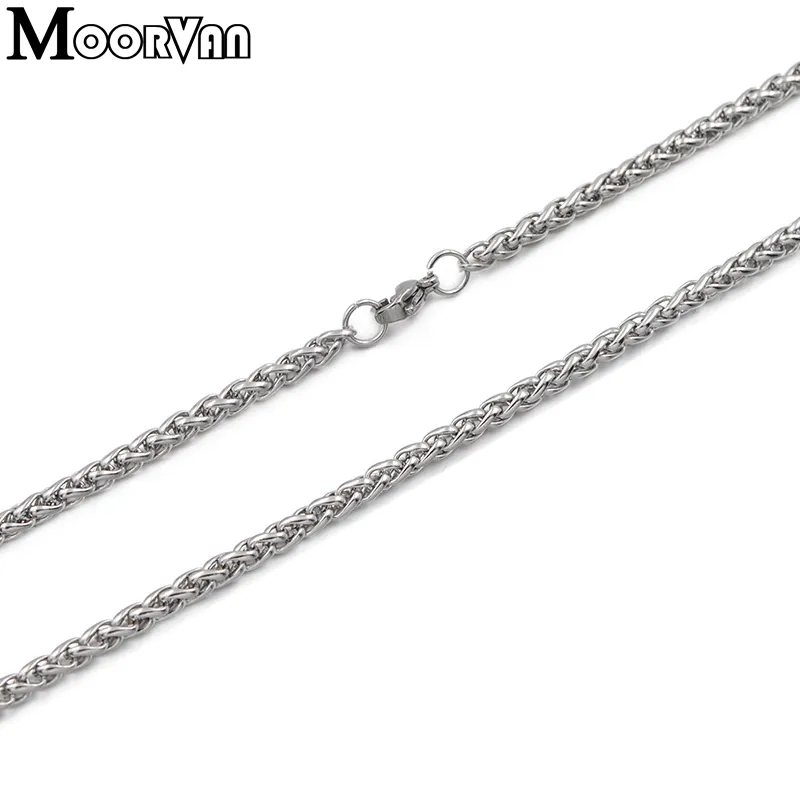 Moorvan Men Necklace Stainless Steel Boys Jewelry 40cm-90cm Braided Link Wheat Chain Necklace Women punk rock biker gift,VN347