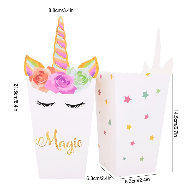 10pcs Unicorn Party Supplies Paper Popcorn Box Gift Box Candy Cookies Bags Unicorn Theme Party Popcorn Bags Baby Shower Favors