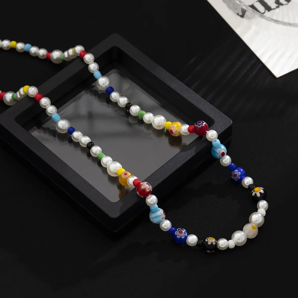 Simple Hip hop Style Colorful Glass Crystal Beads Pearl Necklace Man Sunshine Boy Colored Pearl Necklace Bead Choker