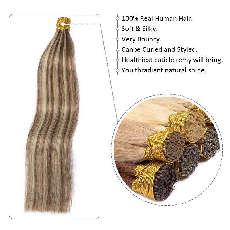 SoIove I Tip Real human hair Extension Brazilan Remy Hair Extensions Natural Straight Human Keratin Fusion Hair  0.8g 1g/Strand