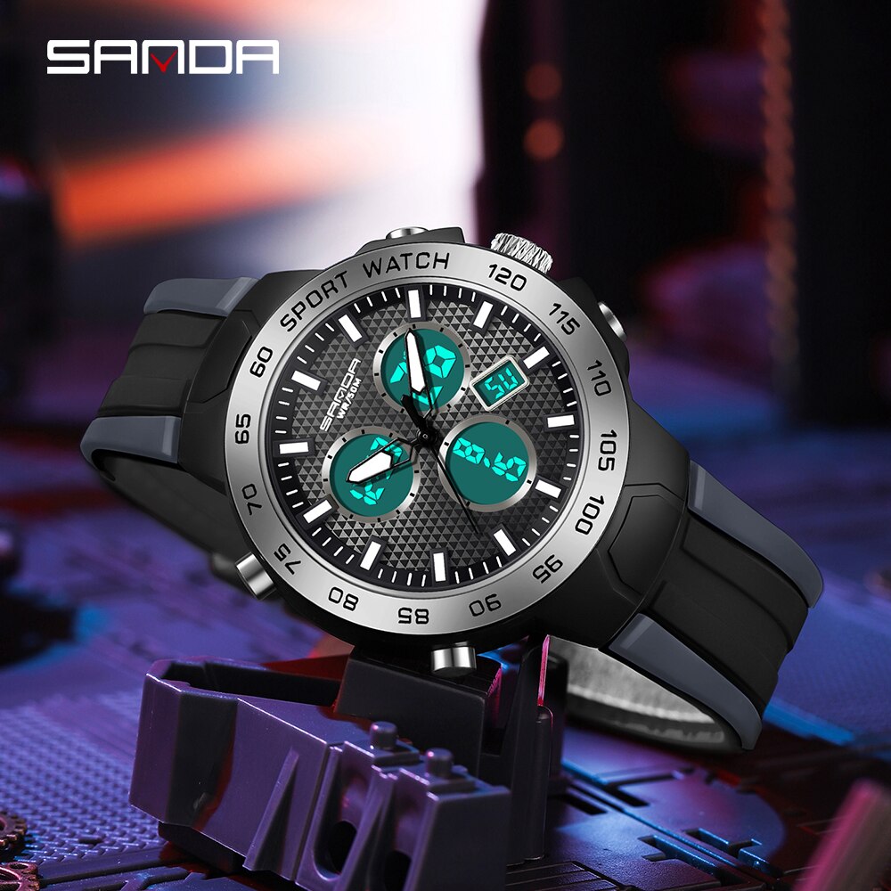 SANDA Top Luxury Brand Men's Watches Outdoor Sports Waterproof Dual Display Quartz Wristwatches Digital Relogio Masculino 3112