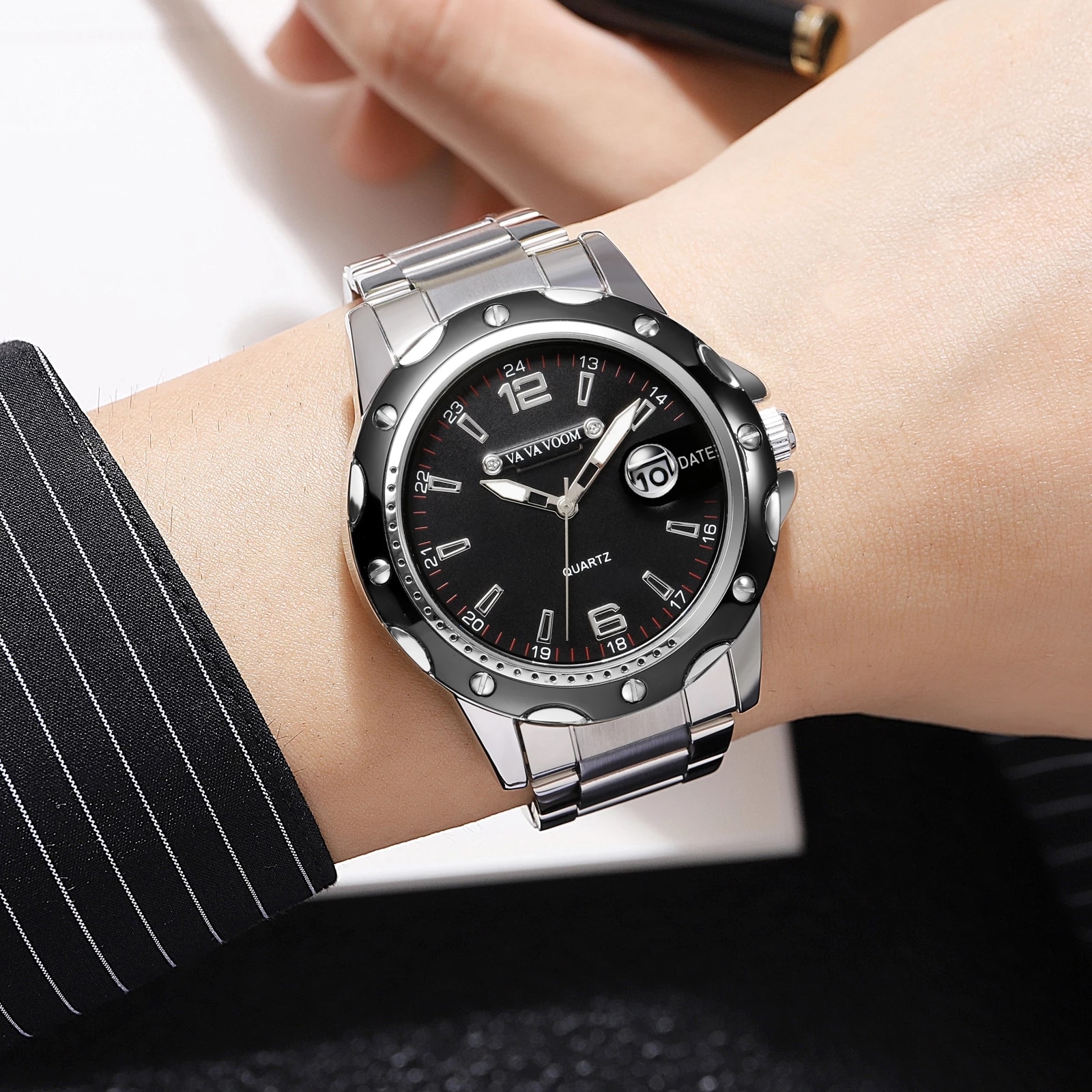VAVA VOOM Top Brand Watch Men Stainless Steel Business Date Clock Waterproof Luminous Watches Mens Luxury Sport Quartz Watch