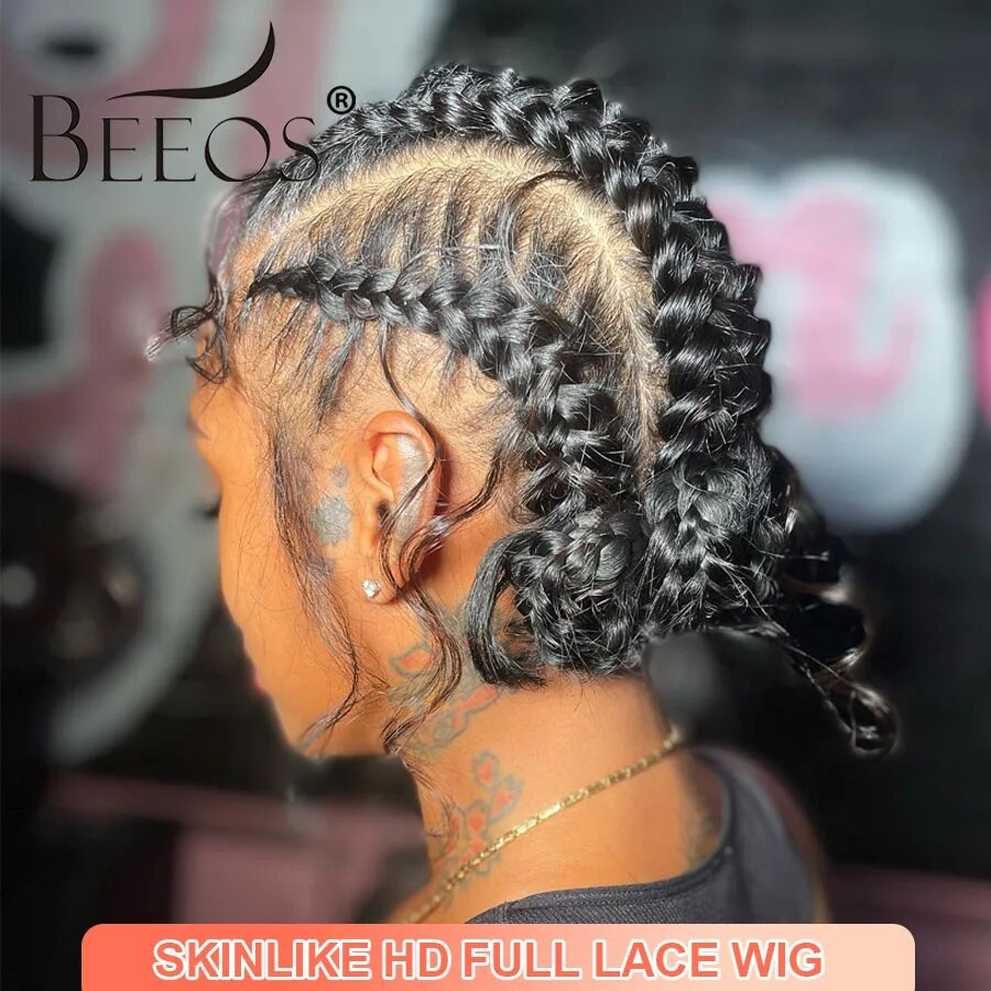 BEEOS 34in Real HD Full Lace Wig Silky Straight Braided Wigs Natural Pre plucked Lace Frontal Human Hair Wigs For Women Skinlike