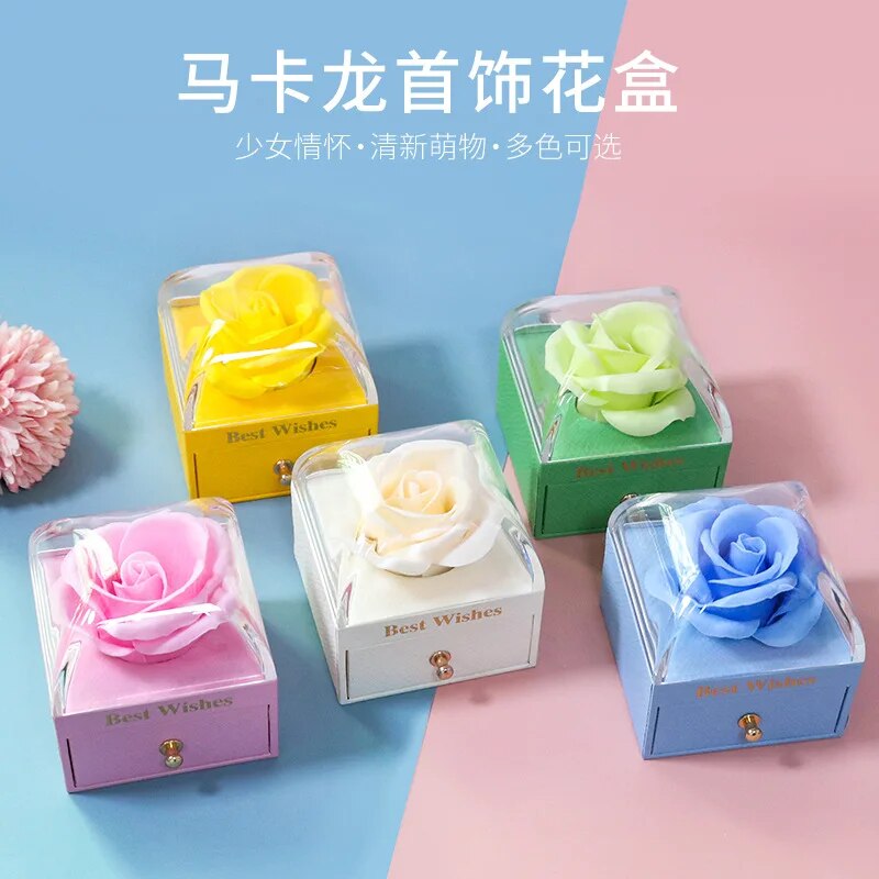 2022 Rose Jewelry Box New Macaron Color Flower Box Jewelry Packaging Box Spot Wholesale