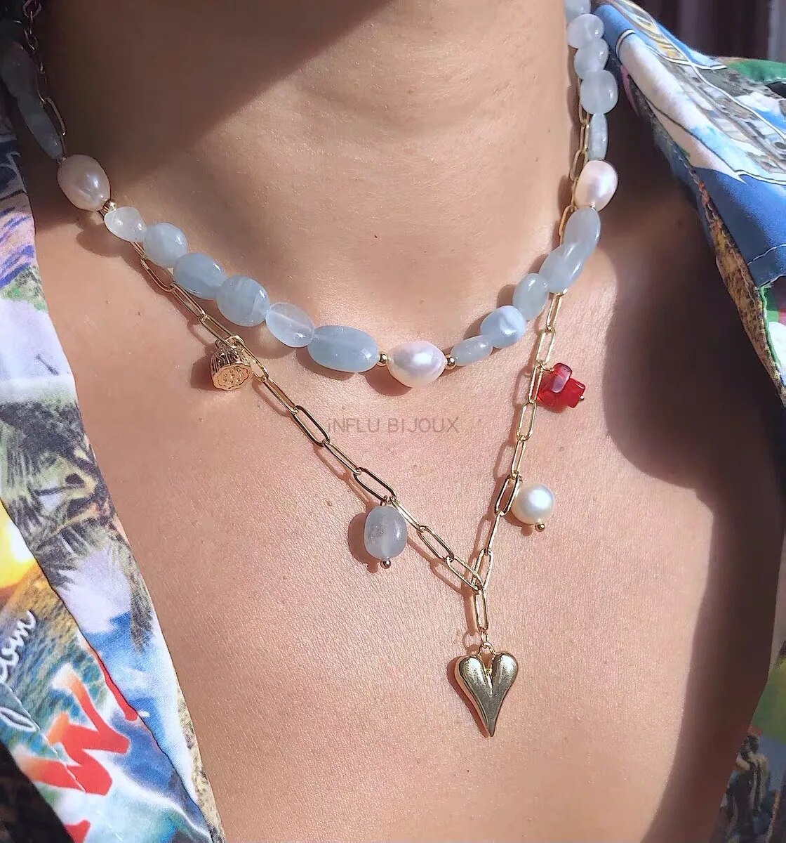 2022 Bohemian Sapphire natural semi-precious stone necklace women's fashion necklace jewelry clavicle fashion jewelry