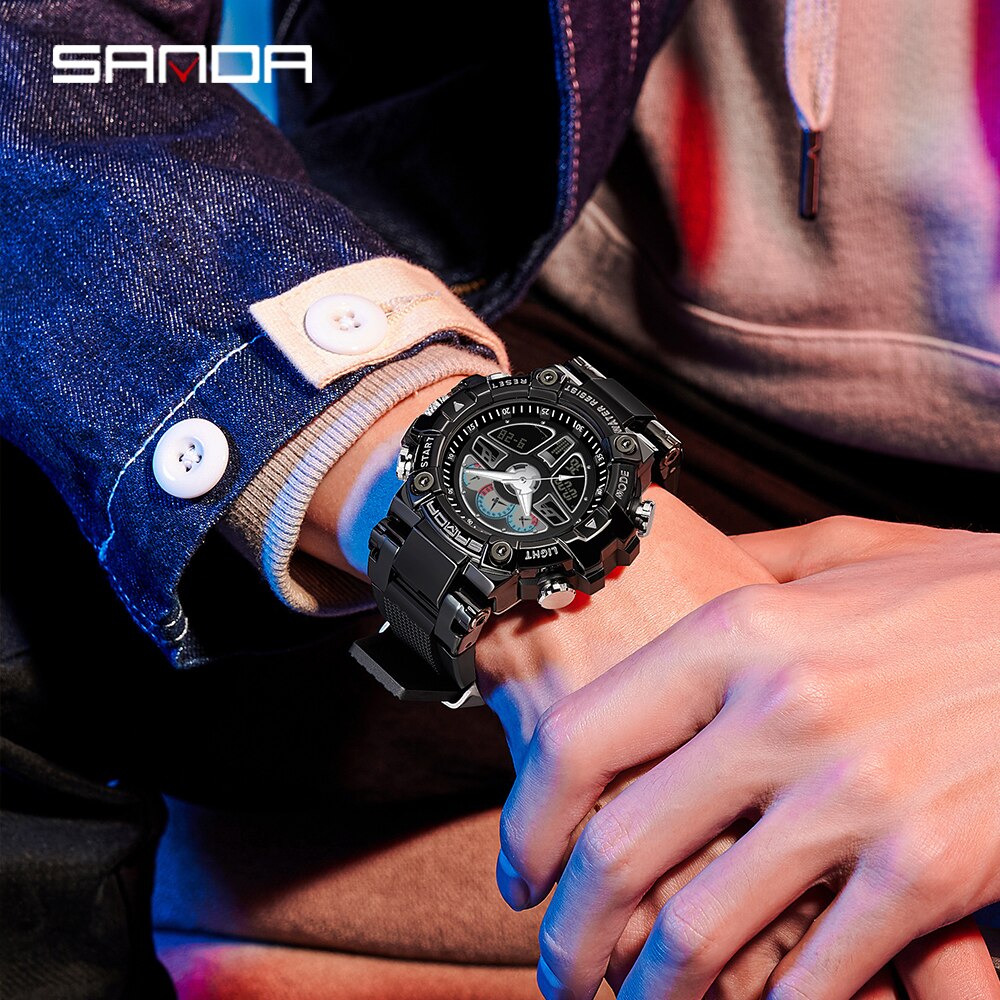SANDA 2023 Sports Military Men's Watches Luxury Digital Watch 50M Waterproof Quartz Wristwatch for Male Relogios Masculino 3156