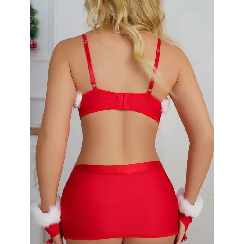 Sexy Red Lingerie Women Bra Skirt Set Underwear Christmas Sleepwear Gift