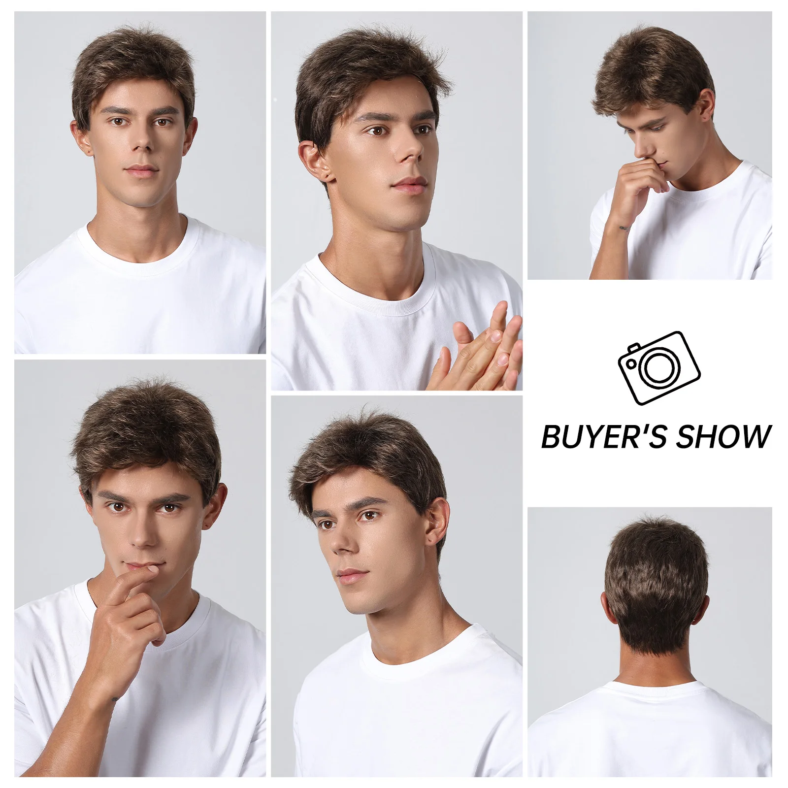 Brown Dark Short Synthetic Wigs Pixie Cut Golden Layered Wig Daily Party Natural Wigs for Men Heat Resistant Fiber Fake Hair