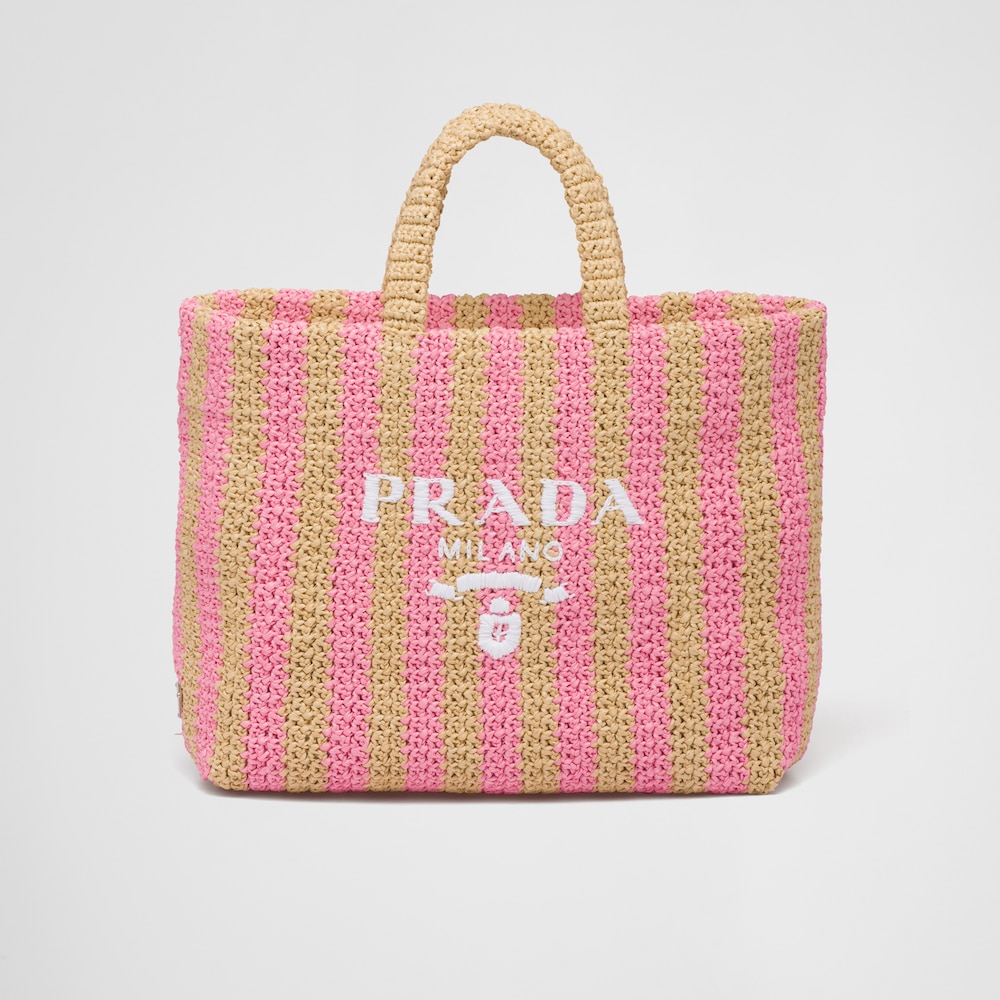 Prada ストライプラフィア ラージトートバッグ 1