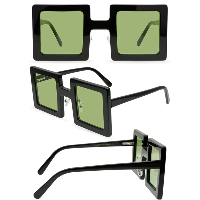 Belight Optical Colorful Big Square Women Men UV400 Protection Vintage Retro Acetate Clip on Sunglasses with Case Oculos 9600