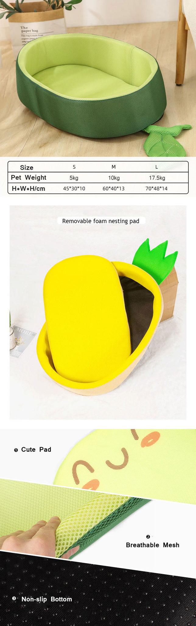 Large Cat Bed Funny Fruit Shape House Breathable Cute 2 Color Pet Nest