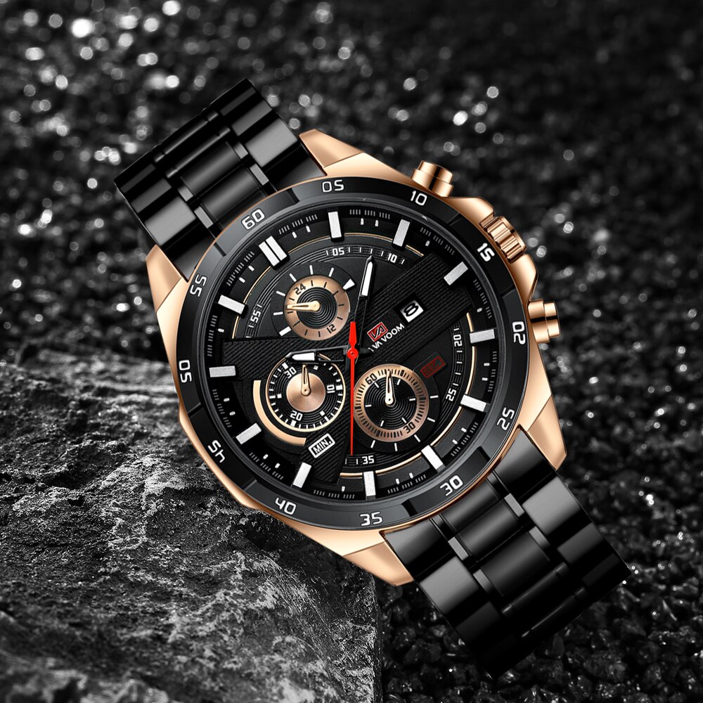 VAVA VOOM Brand Luxury Watch Fashion Casual Military Quartz Sports Wristwatch Full Steel Waterproof Men Clock Relogio Masculino