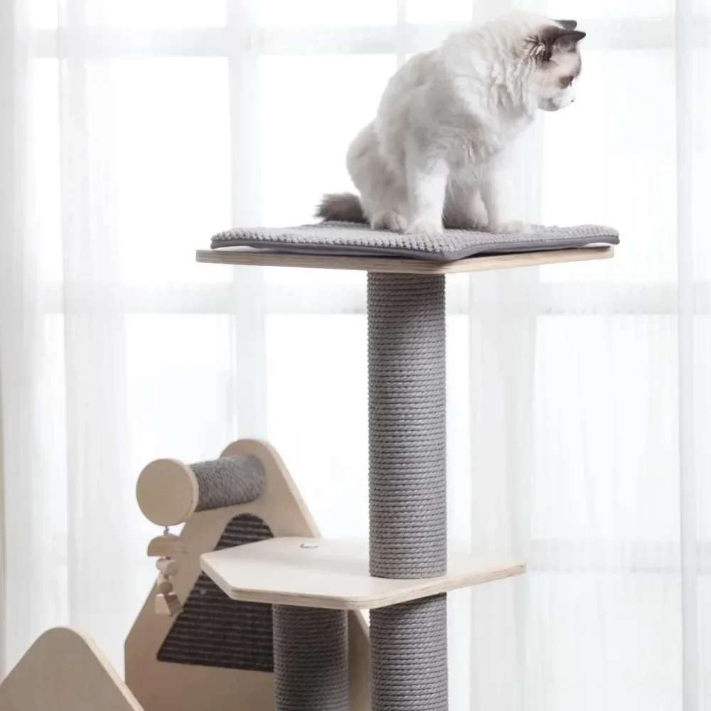 Wood Cat Tree for Indoor Cats,Cat Tree Tower with Cat Scratching Post,  with Mutil-Level Cat Houses,44.5 Inch Tall