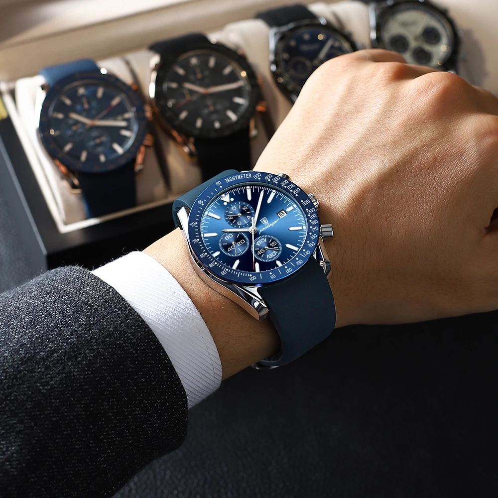 POEDAGAR Men Watch Fashion Sport Chronograph Silicone Quartz Watches Top Brand Luxury Waterproof Luminous Date Men's Wristwatch