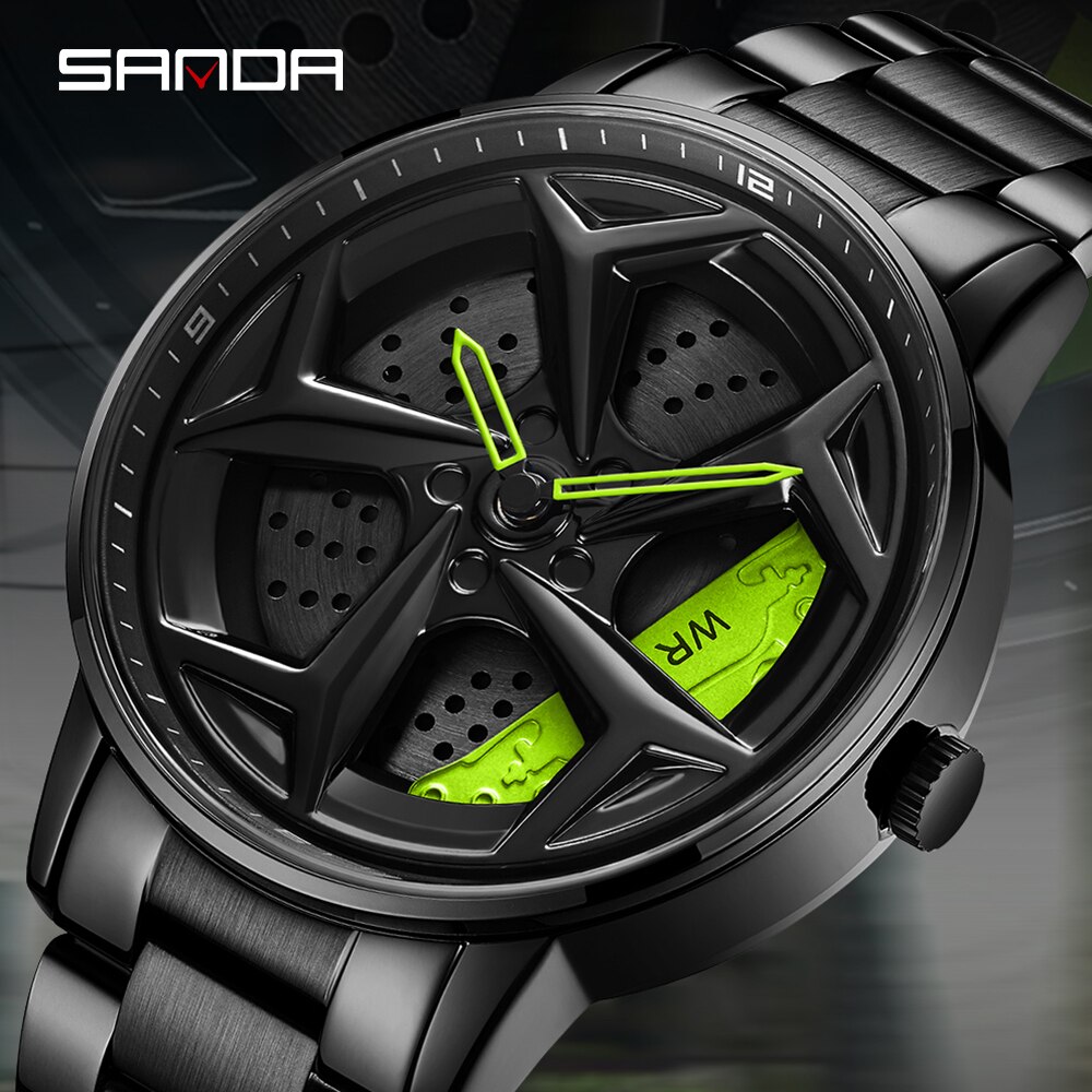 SANDA Fashion Luxury Men's Watches Top Brand Quartz Watch Wheel Series Waterproof Wristwatch for Men Relogio Masculino P1087