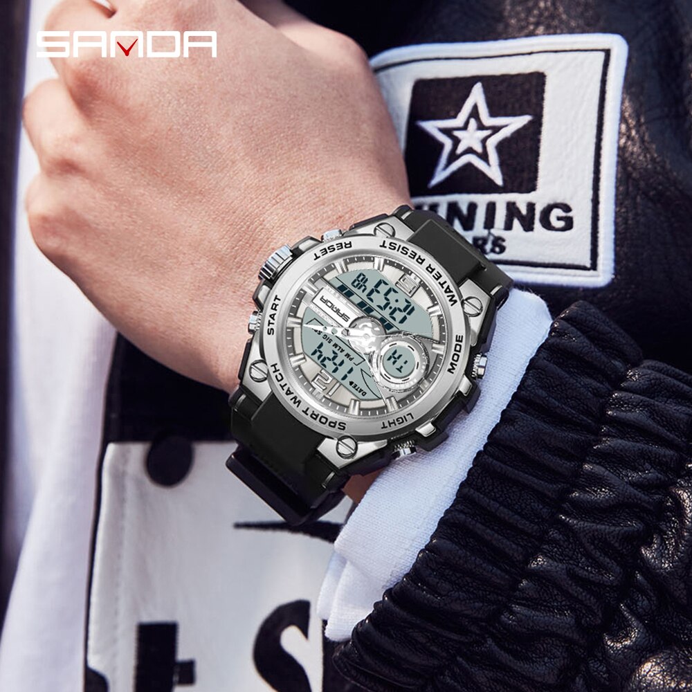 SANDA New Sport Military Men's Watches 50M Waterproof Quartz Wristwatch LED Digital Watch for Male Clock Relogios Masculino 6092