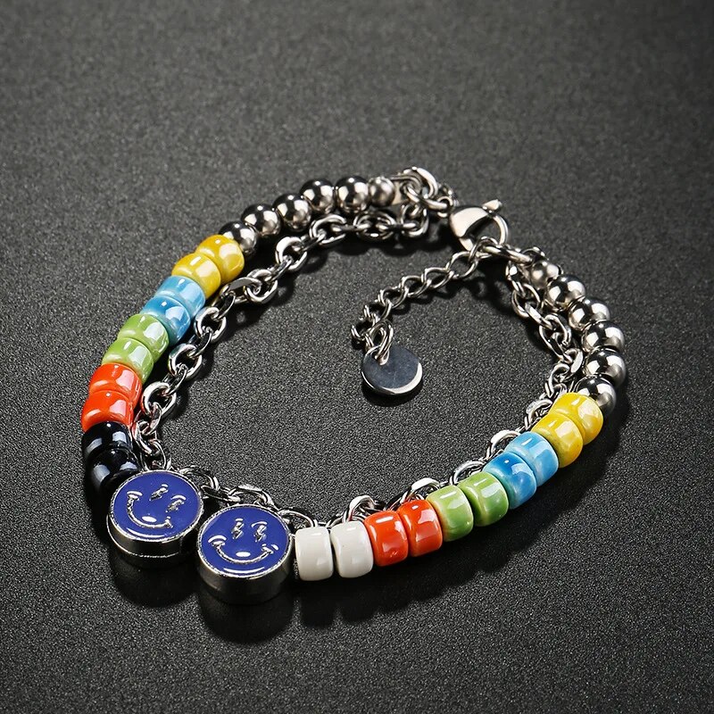 2023 New Street Ceramic Pearl Cross Smile Necklace Trendy Beaded Nightclub Jewelry Gift for Men and Women