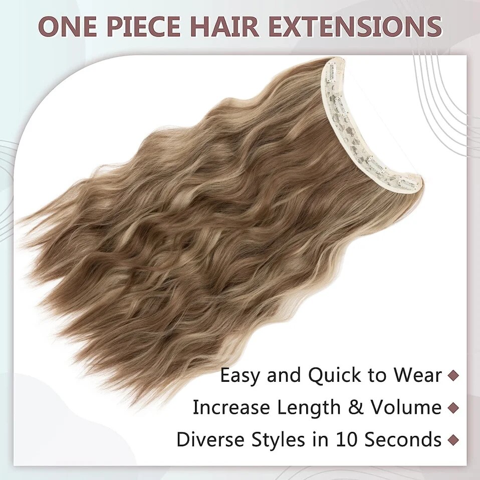 BENEHAIR Synthetic Invisible Wire Hair Extensions Adjustable Long Clip in Wave Curly Secret Hairpiece for Women Fish Line Hair