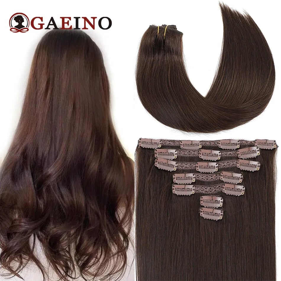 Clip In Hair Extensions Human Hair Silky Straight 7Pcs/Set 120G Light Brown Honey Blonde Hairpiece Real Hair Full Head 14-28Inch