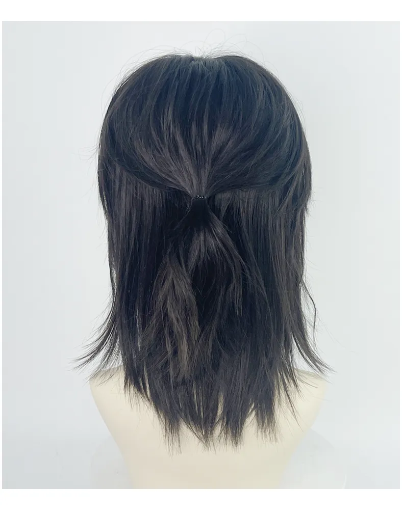 VICWIG Mullet Head Wig Short Synthetic Straight Black Fluffy Natural Wolf Tail Hair Men and Women Wig for Daily Party Cosplay