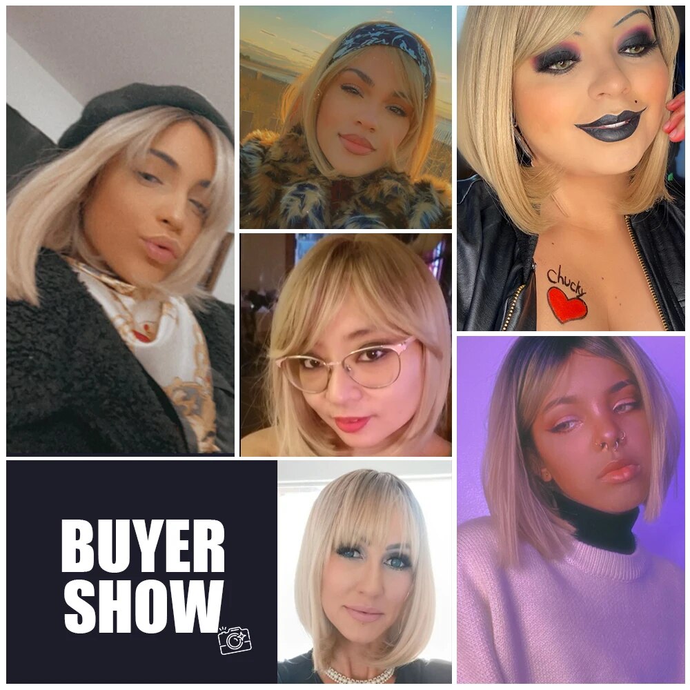 La Sylphide Bob Ombre Brown Blonde Wig with Bangs Natural Woman Wigs Daily Party Lolita Short Wigs Heat Resistant Hair