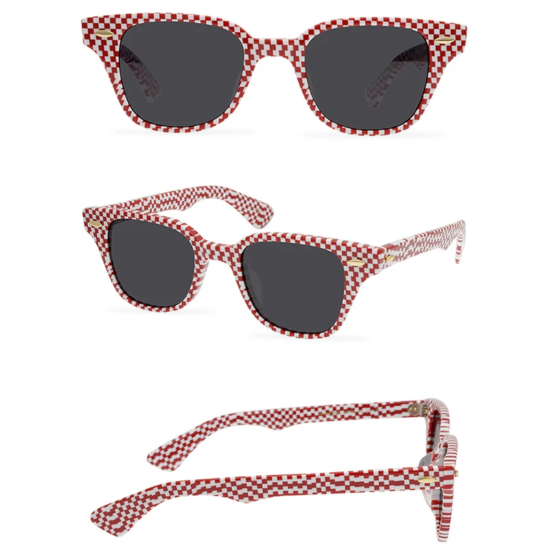 Belight Optical 2022 Spring New Designer Handmade Quality Red Grid Women Men UV400 Protection with Case Oculos Sunglasses 9580