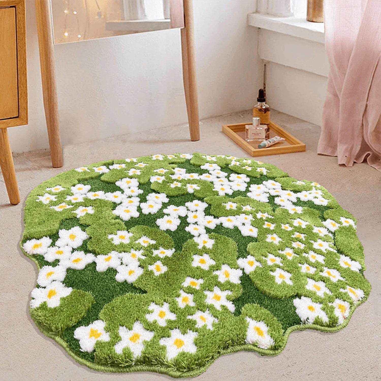 Green Floral Large Bathroom Rugs Bath Mat Non Slip Washable Modern Microfiber Shaggy Tufted Moss Rugs Bedroom Nursery Bathroom