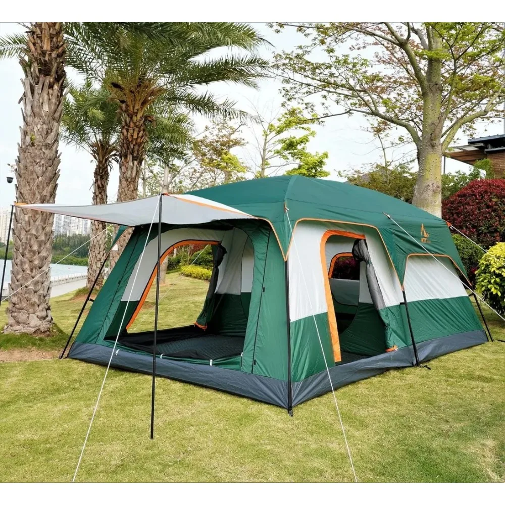 Extra Large Tent 12 Person(Style-A),Family Cabin Tents,2 Rooms,Straight Wall,3 Doors and 3 Window with Mesh,Waterproof