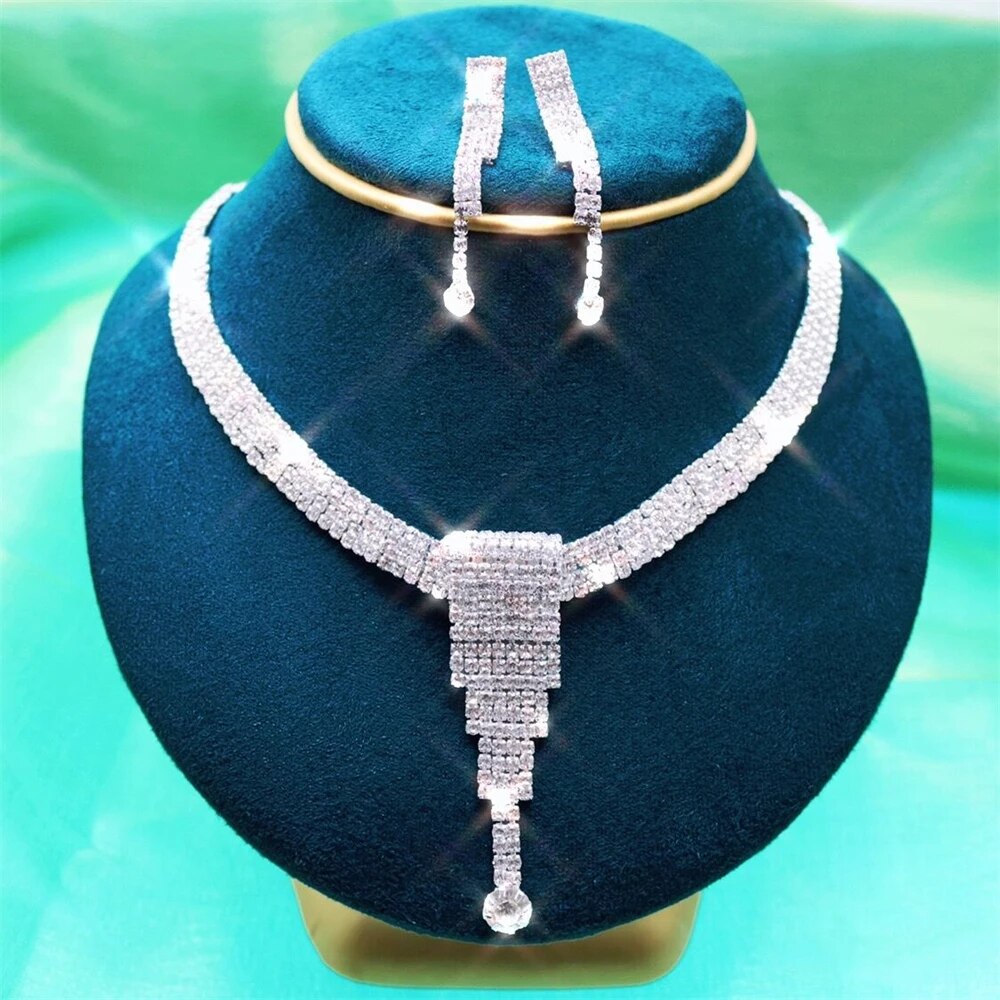 Dubai Gold Color  Jewelry Sets Nigerian Wedding African Beads Crystal Bridal Long Drop Rhinestone Ethiopian Jewelry parure