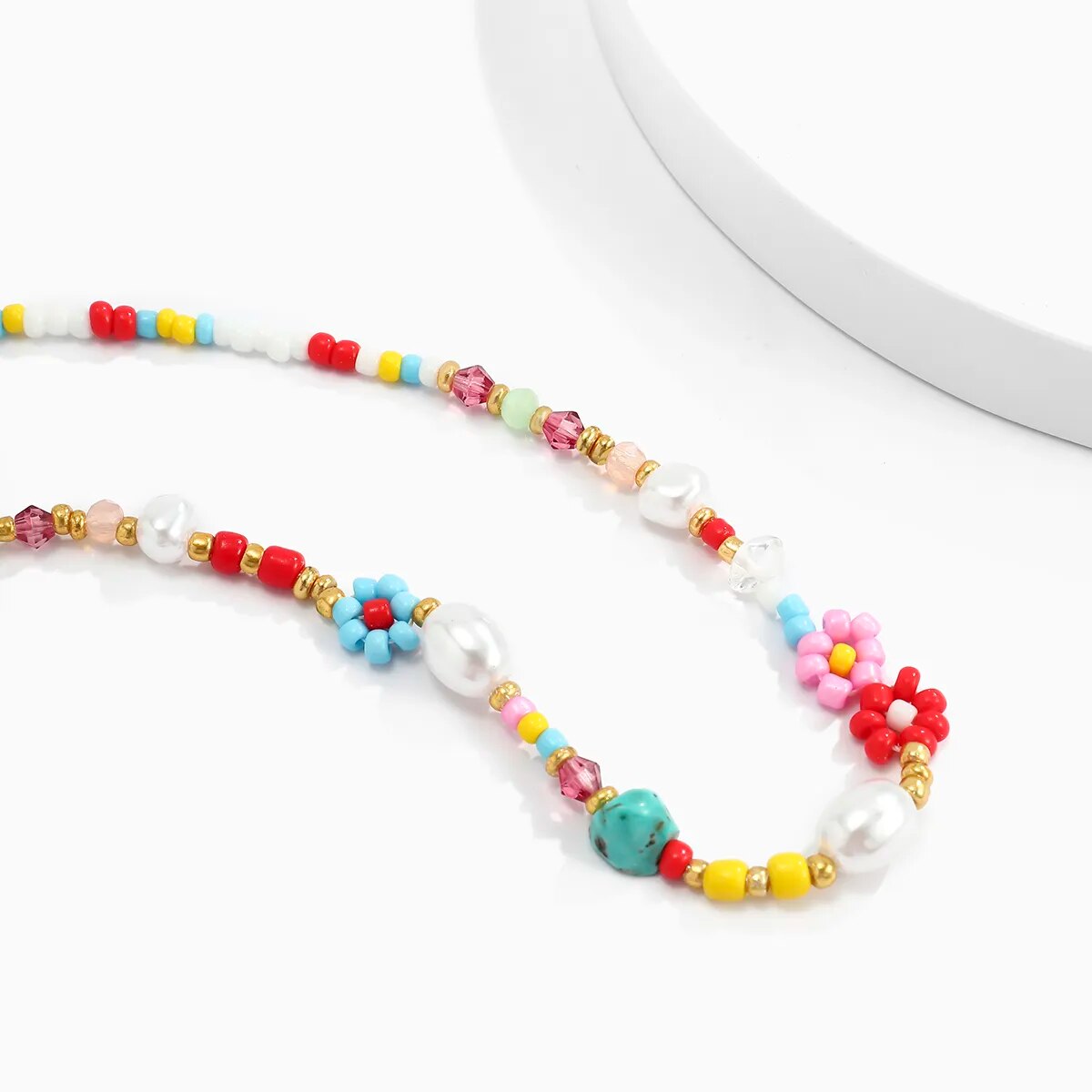 Baroque Simulated Pearls Cute Flowers Colorful Hand-woven Beaded Short Clavicle Chain Choker Necklace For Women Girls Jewelry