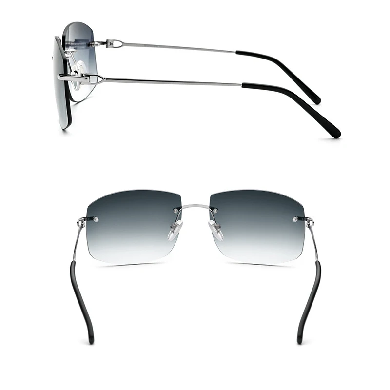 Belight Optical Classical Rimless Design Metal Blue Lens Women Men UV400 Protection with Case Oculos  Sunglasses 50248