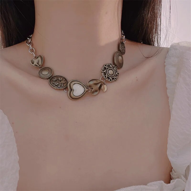 Black Leather Butterfly Love Heart Hollow Tassel Moon Star Necklace Trend Hip -hop Punk Y2K Clavicle Chain 2023 NEW INS