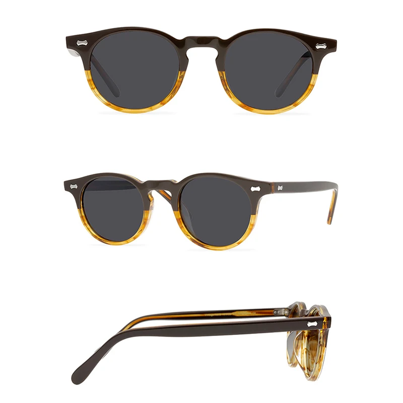 Belight Optical  Women Men UV400 Protection Round Shape Vintage Retro Acetate Rivet Trim  Sunglasses with Case Oculos R505