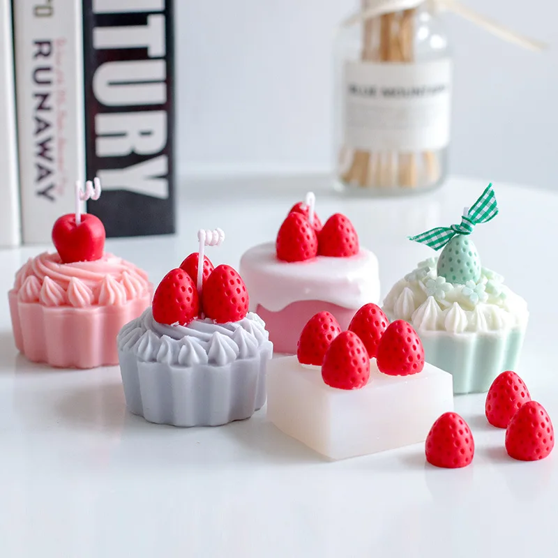 3D Strawberry Shape Silica Gel Candle Mold DIY Fruit Pastry Jelly Cake Kitchen Baking Tools Handmade Soap Home Decor Resin Mould
