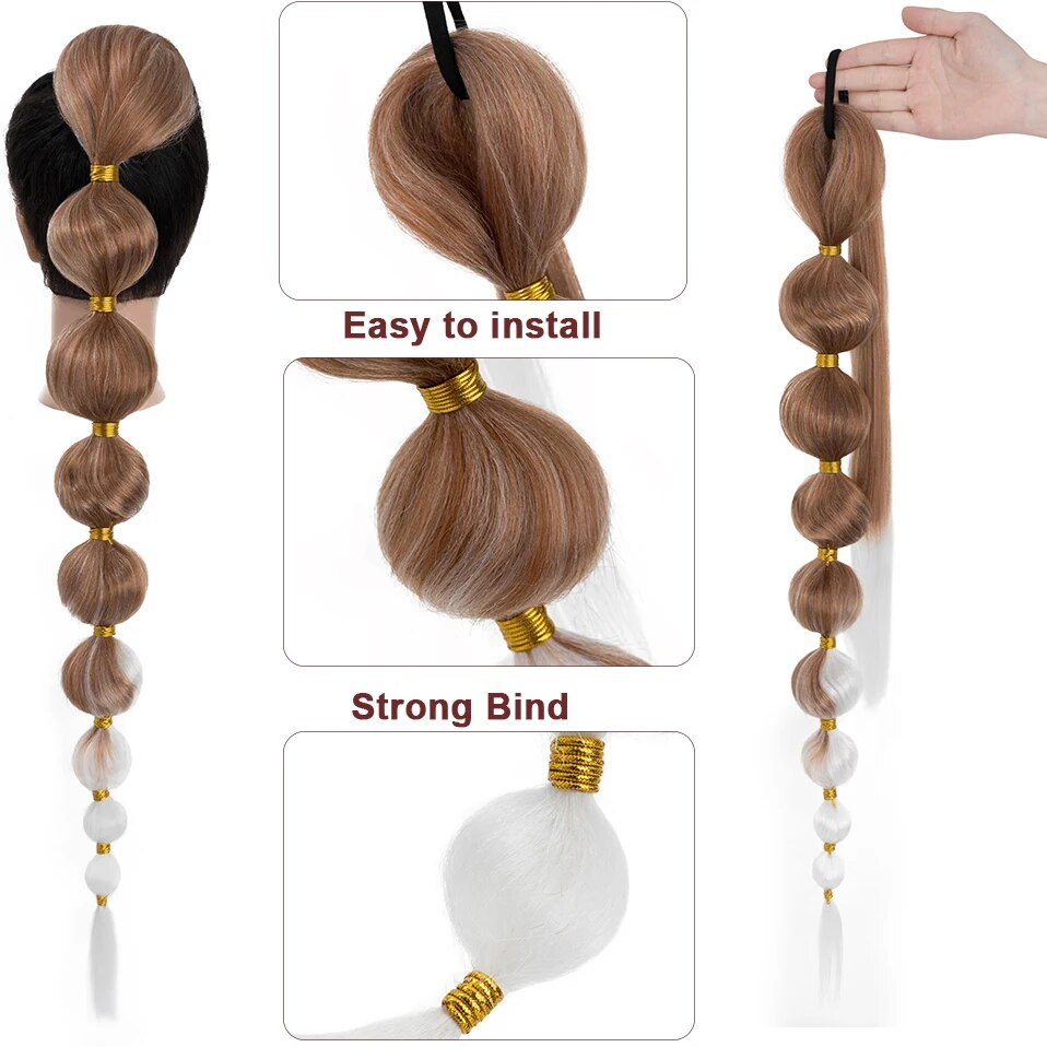 Benehair Synthetic 34inch Long Bubble Ponytail for Women Warp Around Ponytail Hair Extension Puff Braided Ponytail Extension