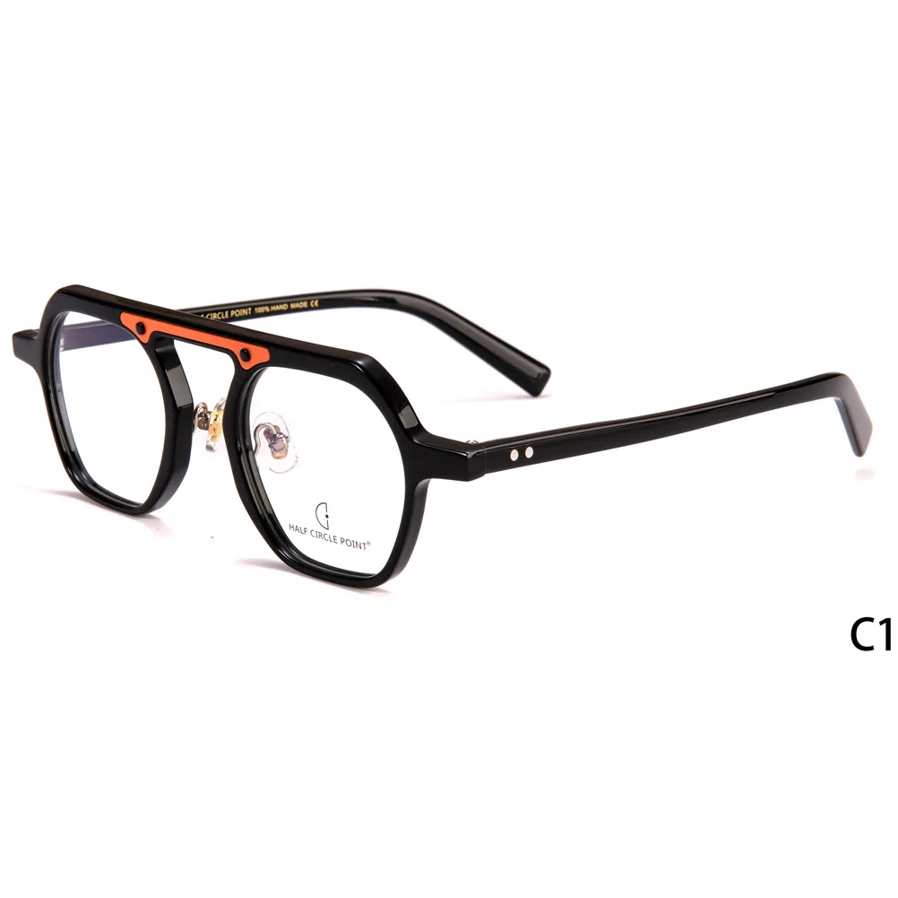 Belight Optical  Women Men Orange Acetate  Fancy Irregular Shape Star Rivet Design Spectacle Frame Precription Lens HP2021305