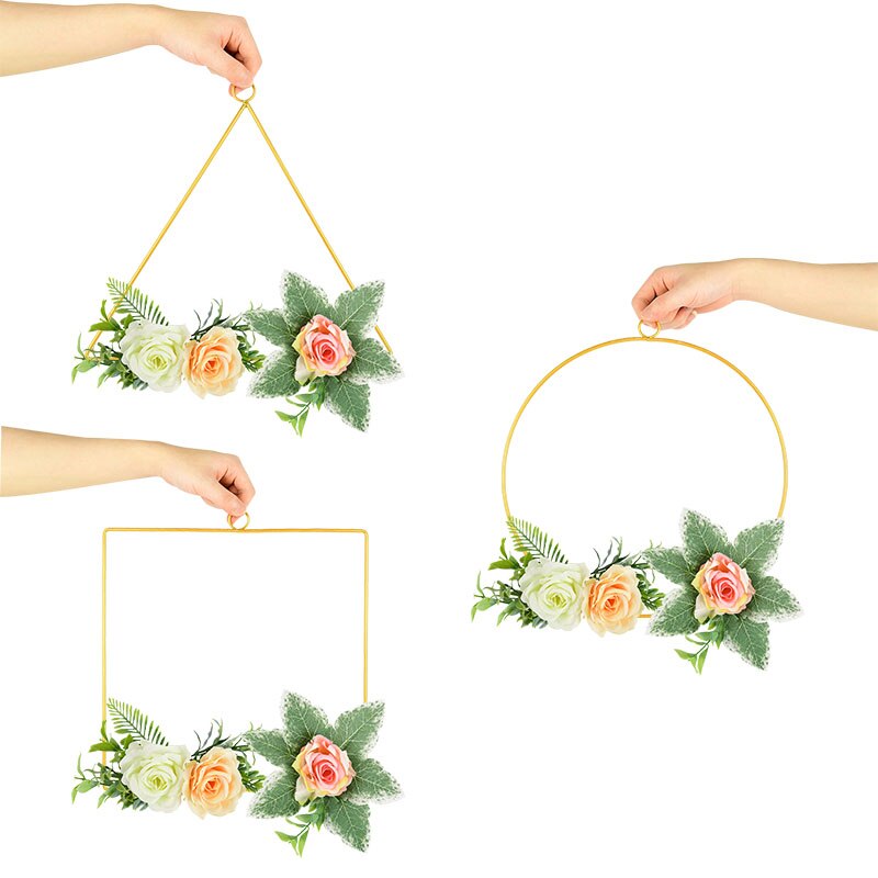 1Pc 10-40cm Iron Gold Metal Ring Portable Garland Baby Shower Wedding Bride Flowers Wreath Handmade Flowers Catcher Hoop Decor