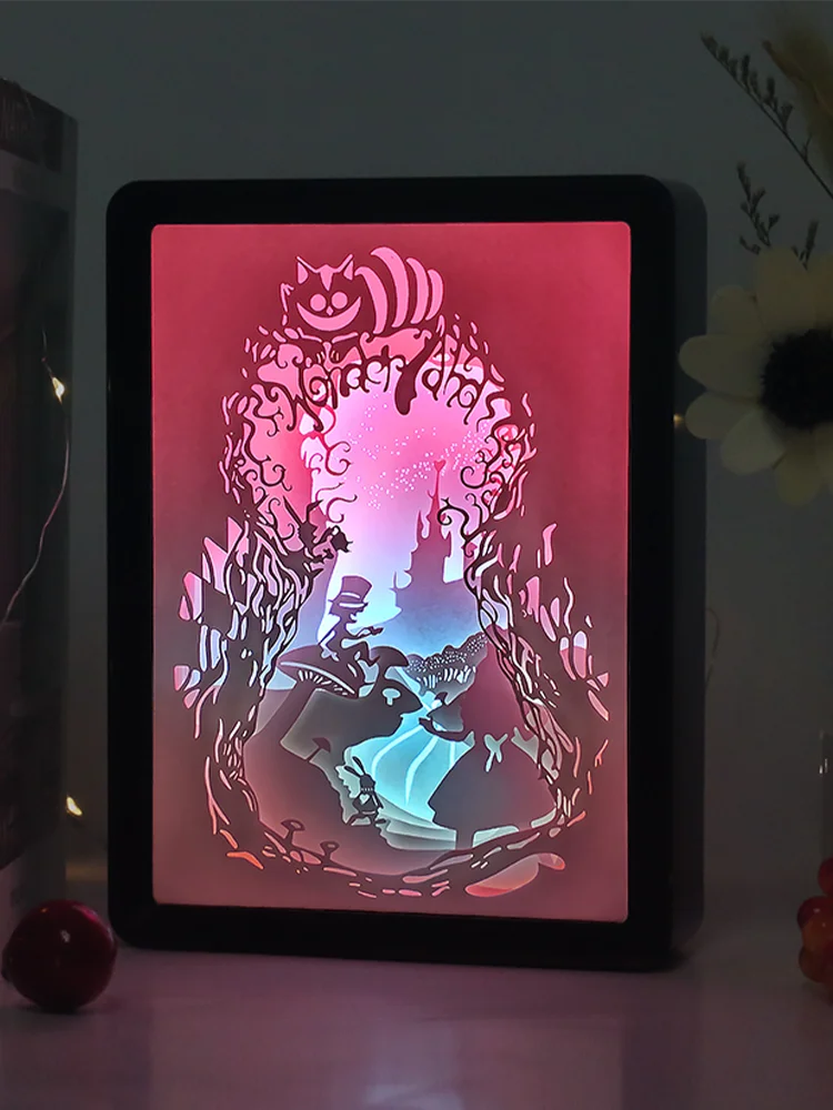 Alice In Wonderland 3D Night Light Anime Shadow Boxes With Lights  Art Frame  Usb Desk Lamp Aesthetic Wedding Party Decoration