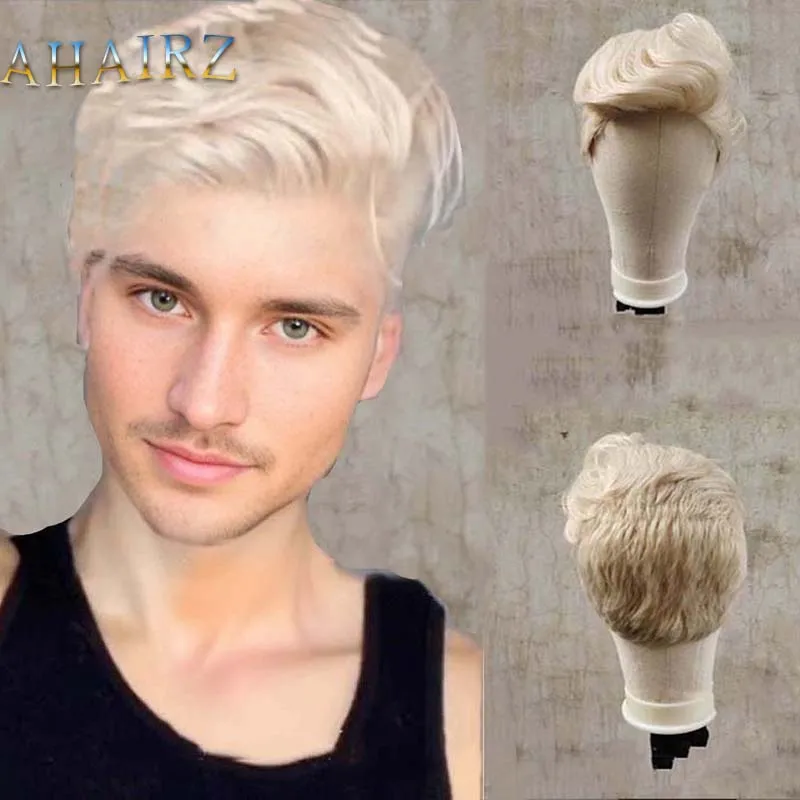 Men Synthetic Short Wig Pixie Cut Natural Straight Ombre Blonde Wig Heat Resistant Fiber for Daily Cosplay Party