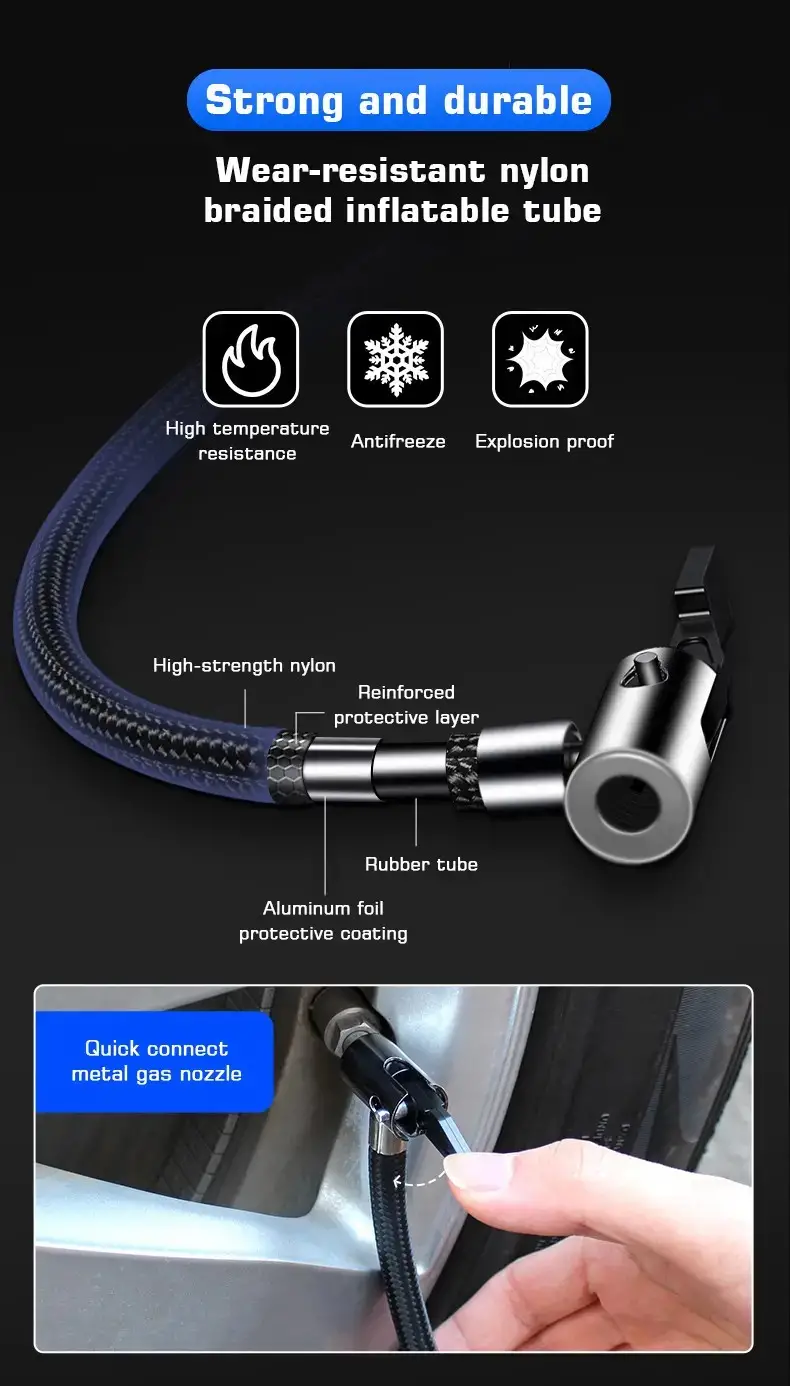 portable air compressor 150psi cordless car tire inflator pump with pressure gauge   for cars motorcycles bicycles details 6