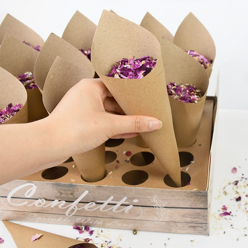 Kraft Paper Confetti Cones Holder Support For Wedding Decoration Kraft Paper Wedding Tray Confetti Wedding Paper Cones Holder